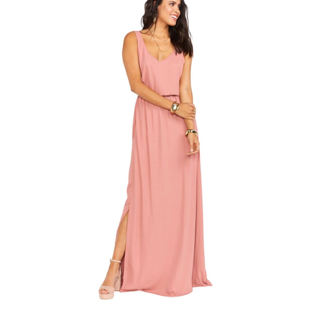 NWT Show Me Your Mumu Kendall Soft V-Back Maxi Gown Dress Small Rustic Mauve